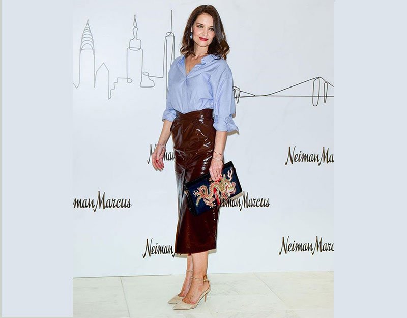 celebrity look for less katie holmes leather skirt