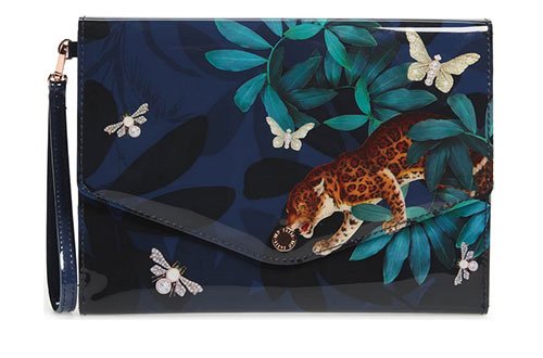 leopard and floral print navy patent clutch celebrity look for less fountain of 30