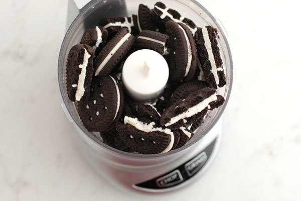 chocolate sandwich cookies in a food processor