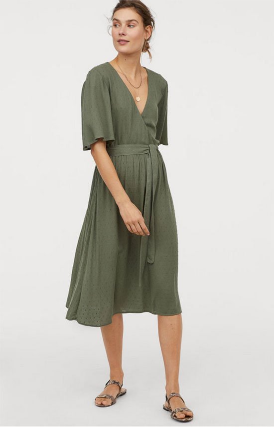 spring capsule wardrobe on a budget olive green H&M Wrap Dress