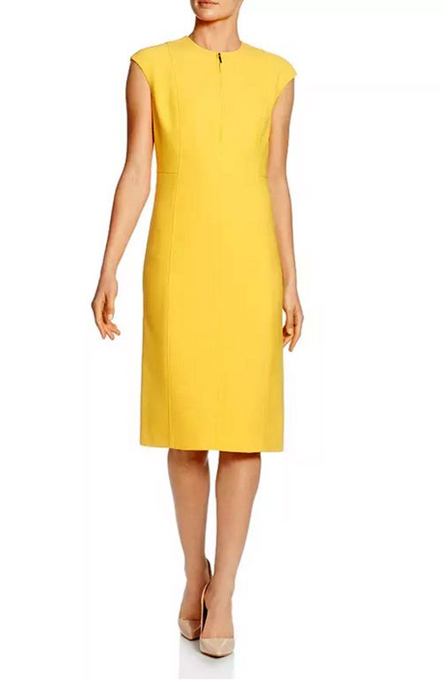 Julia Louis Dreyfus style bright yellow Cap-Sleeve Dress