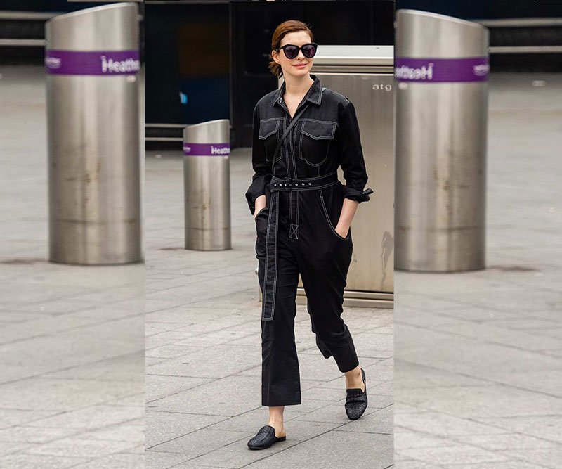 Anne Hathaway style black boiler suit