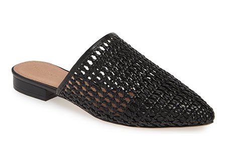 anne hathaway style black woven flat mule