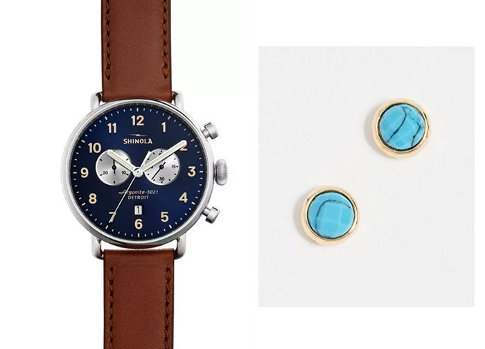 shinola watch turquoise stud earrings business casual jewelry watch and stud earrings