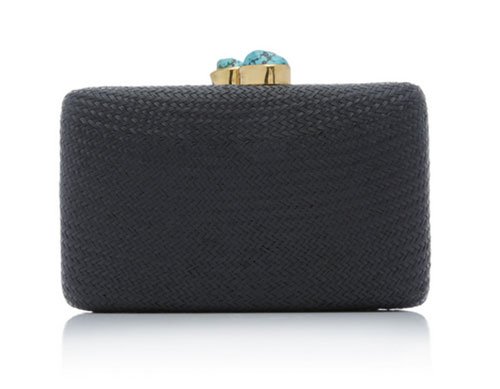 clebrity style black straw Clutch With Turquoise Stone
