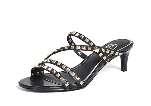 steal her clebrity style black strappy mules gold pyramid studs 