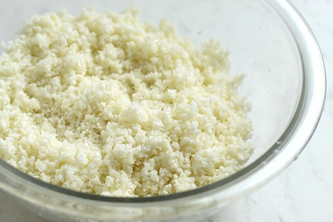 close up ground Cauliflower in a bowl