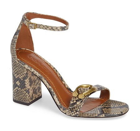 rosie huntington whiteley look snake print andkle strap sandal coach