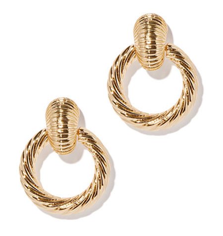 Rosie Huntington-Whiteley Look Goldtone Textured Hoop Drop Earrings