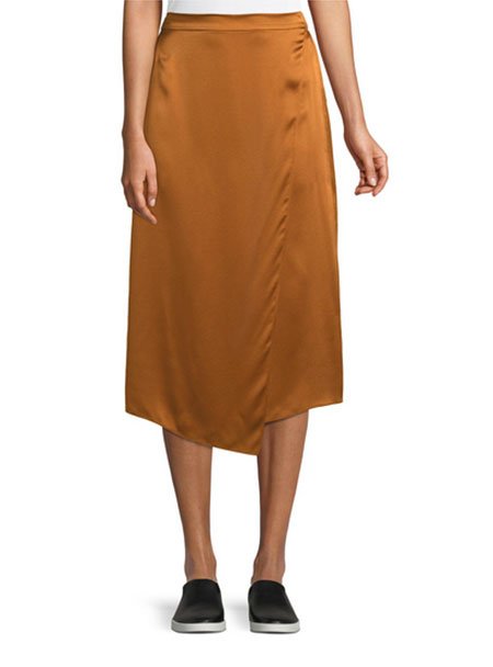 Rosie Huntington-Whiteley look vince bronze silk midi skirt