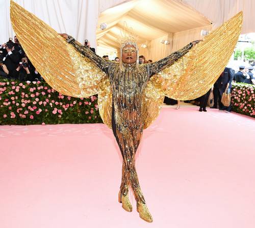 met gala 2019 Billy Porter in The Blonds gold wings jumpsuit costume