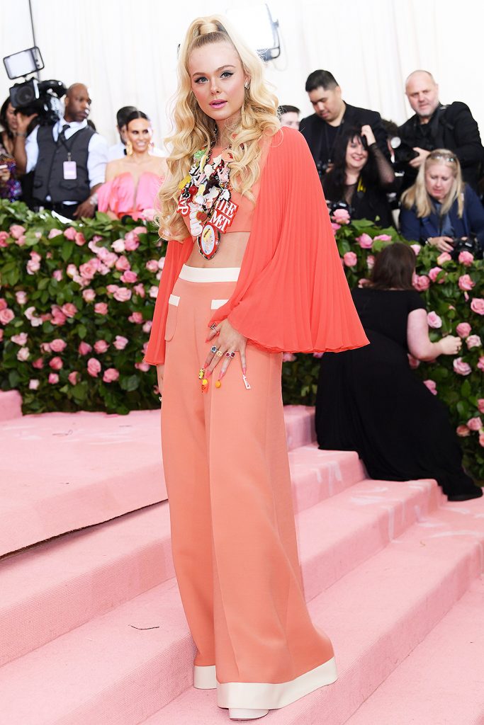 met gala 2019 Elle Fanning in Miu Miu pants and cape