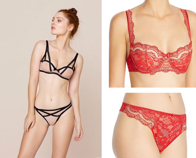 Agent Provocateur French lingerie set nude and black and Aubade Paris red set