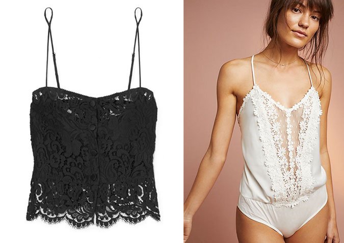 black french lace camisole and cream lace bodysuit