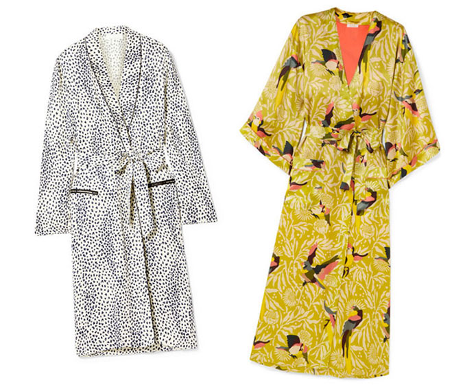 french lingerie robes snow leopard print and yellow bird print