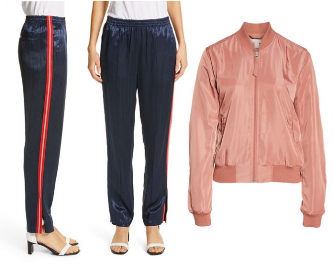 satin fashion trend athleisure track pant bomber jacket 