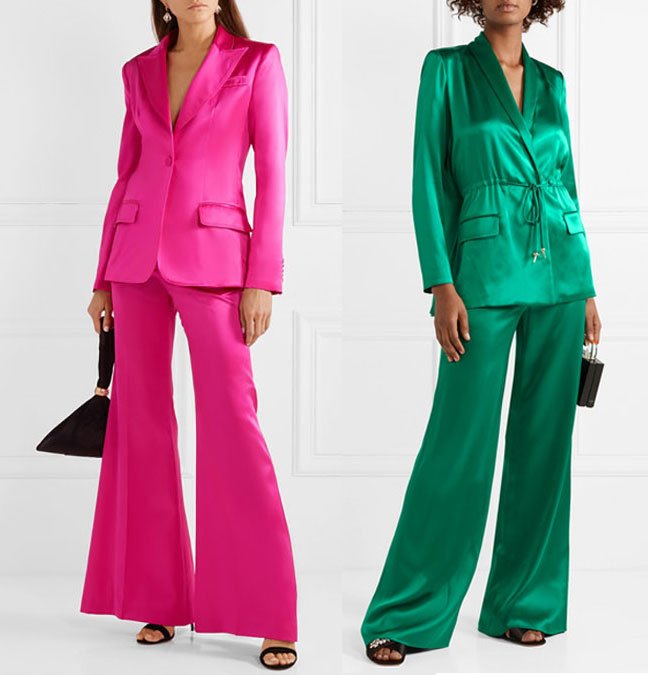 how to wear satin fashion trend pink pantsuit green pantsuit