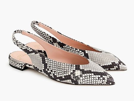 Julianne Moore look for less J. Crew Pointed-toe Slingback Flats in Faux Snakeskin