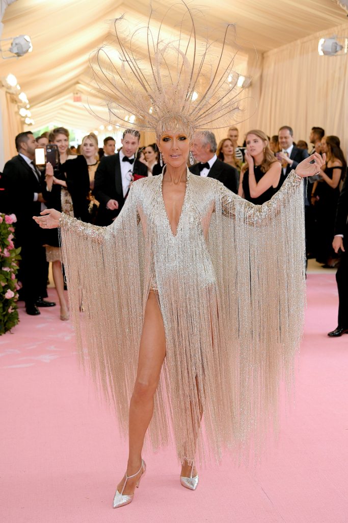 met gala Celine Dion in Oscar de la Renta fringe bodysuit 2019