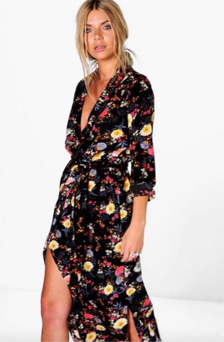 Sandra Bullock Spring Floral Look dark Floral maxi Shirt Dress