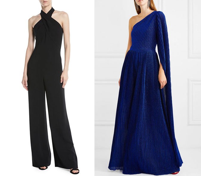 jumpsuits What to Wear To A Wedding black halter and royal blue wide leg