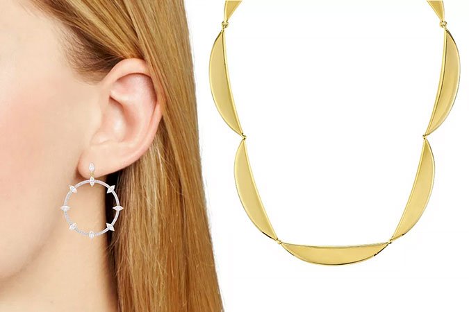 jewely What to Wear To A Wedding hoop crystal earrings and gold collar necklace