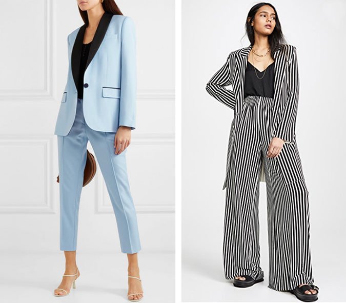 What to Wear To A Wedding elegant pantsuits for women blue tux and stripes