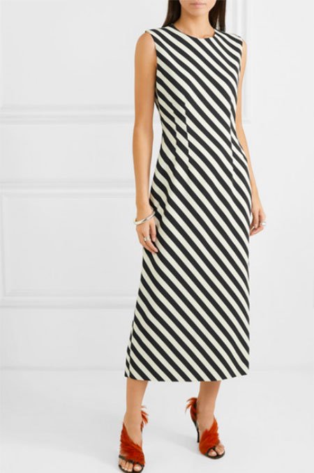 diagaonal stripes black and white midi dress fountain of 3o