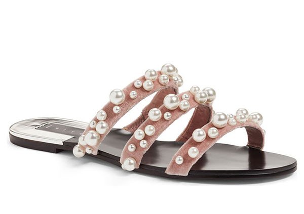 Embellished Strappy Slide Sandal pearl velvet fountainof30 