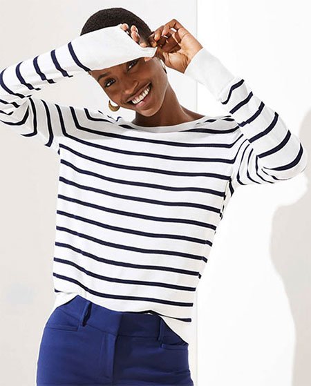 Kate Middleton style navy and white Loft Striped Sweater fountain of 30