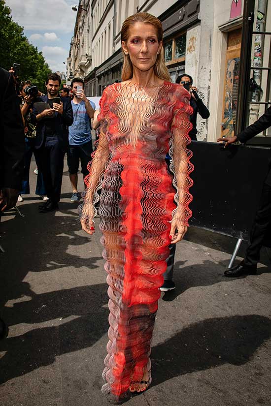 Celine Dion red sheer Iris van Herpen Paris fall 2019 Couture Week