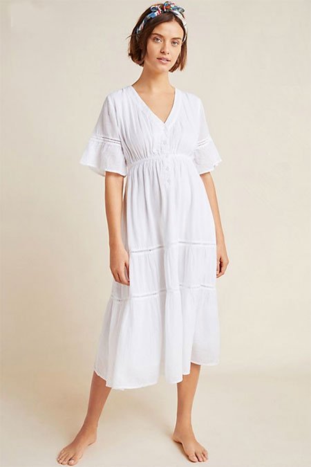 White Dress Ruffled Peasant style fountainof30
