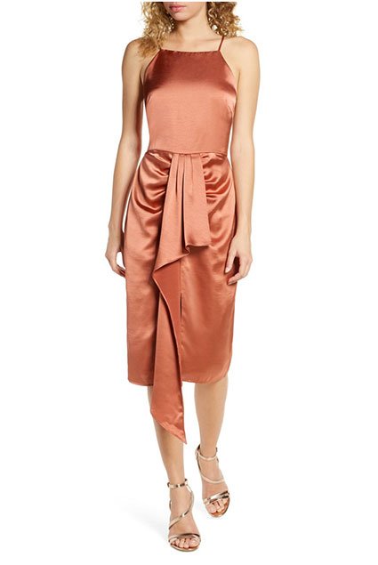 Harlyn Ruched Satin Midi Dress, $146