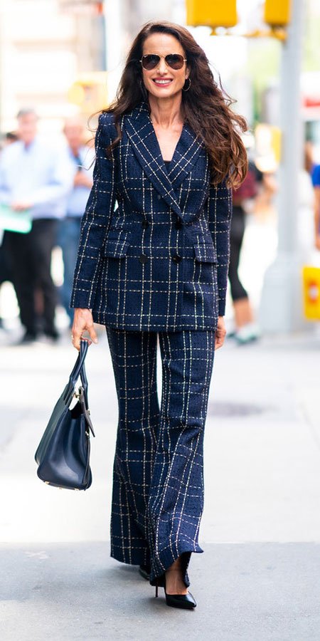 Tricky Trend Andie McDowell Matchy-Matchy Suit navy plaid