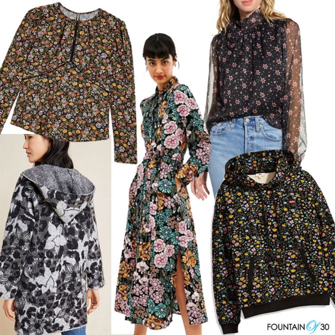 dark florals for fall blouses, dress, sweater, jacket, hoodie fountainof30