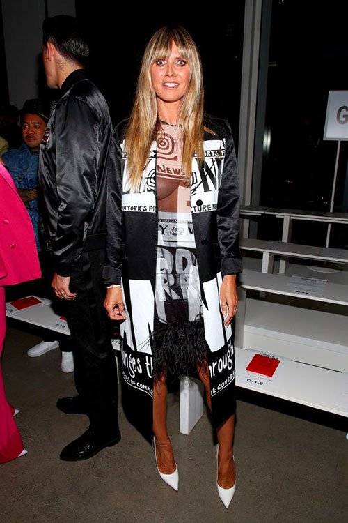 Heidi Klum black anf white sheer at Jeremy Scott spring 2020