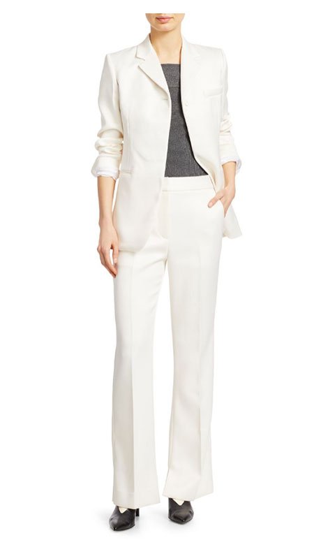 Victoria Beckham White Suit look 3.1 Phillip Lim Satin Blazer and pants Victoria Beckham White Suit