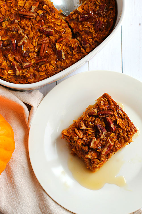 Pumpkin Pie Oatmeal Bake serving fountanof30