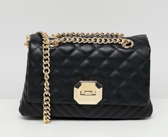 Black Quilted Cross Body Bag Gold cahon strap