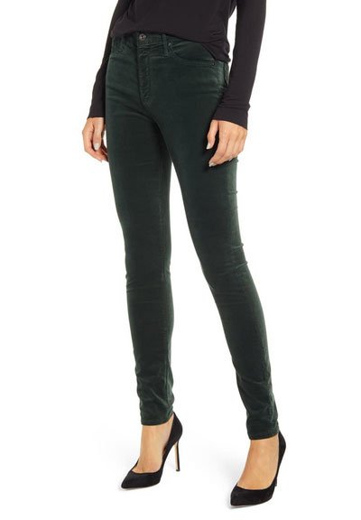 deep pine green AG The Farrah High Waist Velvet Jeans