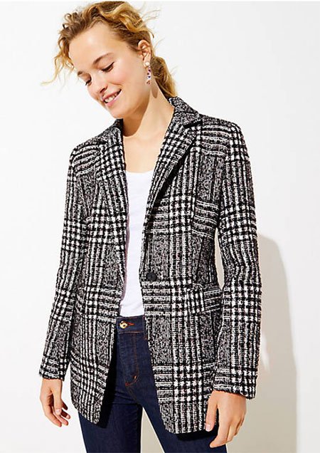 plaid blazer black white LOFT fountainof30