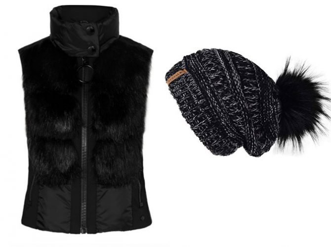 athleisure fur vest and beanie