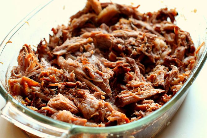 Pulled Pork Crock-Pot Pulled Pork in a glass pan fountainof30