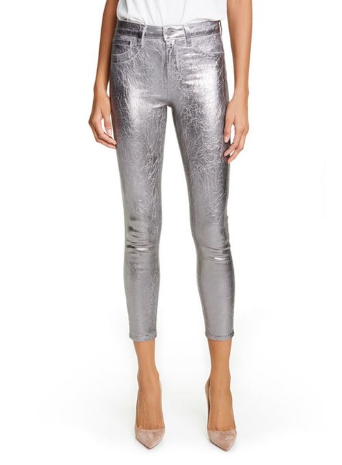 L'AGENCE Margot Metallic Coated Crop Skinny Jeans