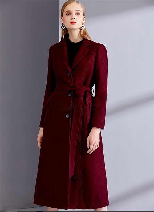 Kristen Bell burgundy monochrome look for less coat