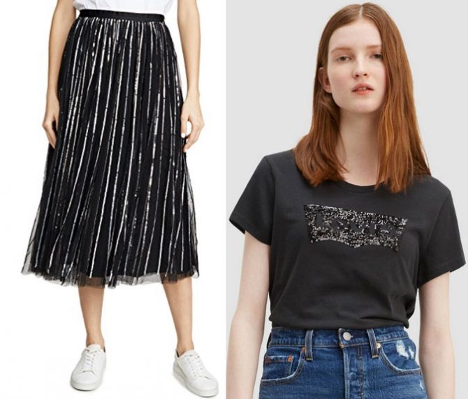 modern sequin skirt and sequin tee black fountainof30