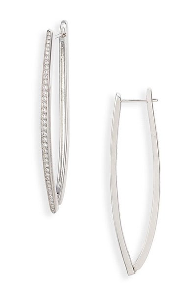 silver and cz Modern Angled Hoop Earrings