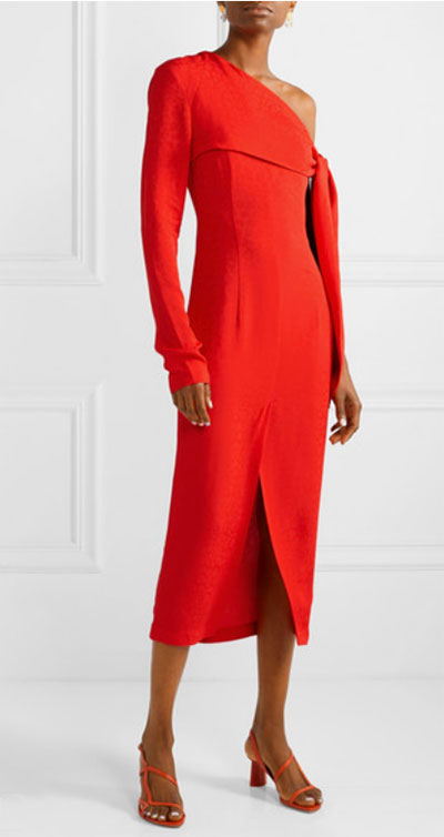 red Matériel One-shoulder Draped midi fountainof30