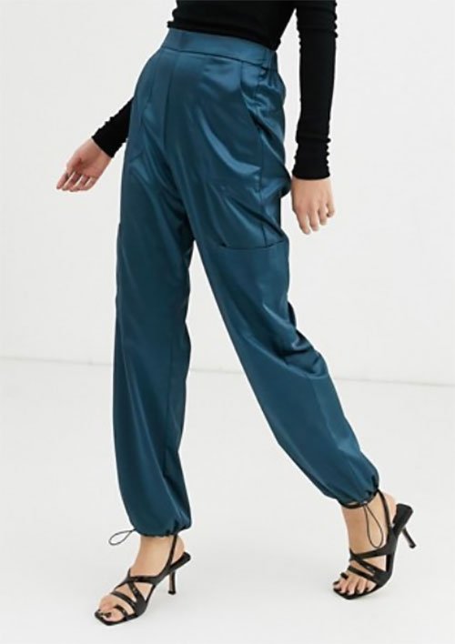 ASOS Design teal satin utility pocket pants fountainof30