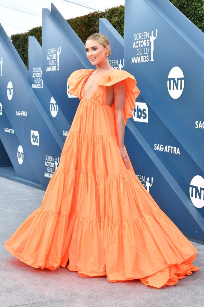 Kathryn Newton in orange Valentino SAG Awards red carpet fashion 2020